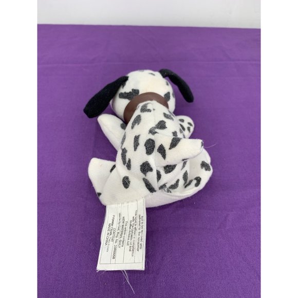 Small 6 Inch White Dog with Black Spots Brown Pleather Collar Plastic eyes Stain - Picture 3 of 9